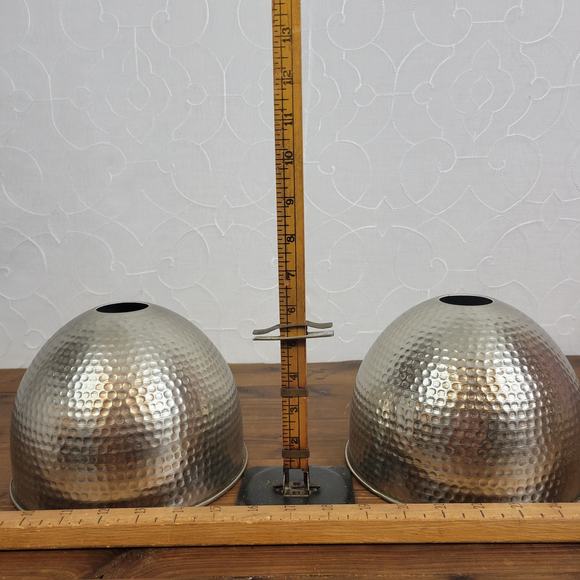 Ser of 2 Hammered Pendant Shades Dome Shape Silver Chrome Finish NEW - Picture 4 of 5